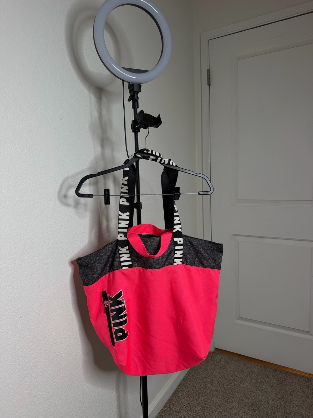 PINK Victoria's Secret Hot Pink and Charcoal Logo Tote